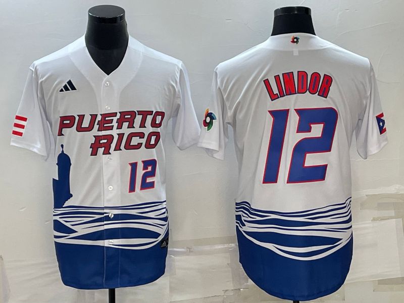 Men 2023 World Cub 12 Lindor White MLB Jersey1